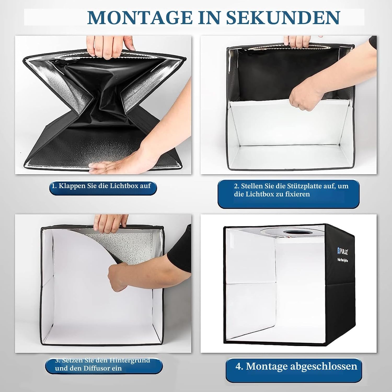 Detalle 2 de PULUZ Fotobox 40x40cm Faltbare Photography Box mit Dimmbaren 3 Farben Temperaturen 160 LED Beleuchtung 6500K & 12 Foto-Hintergründe Lichtzelte for produktfotografie
PULUZ Fotobox 40x40cm Faltbare Photography Box…