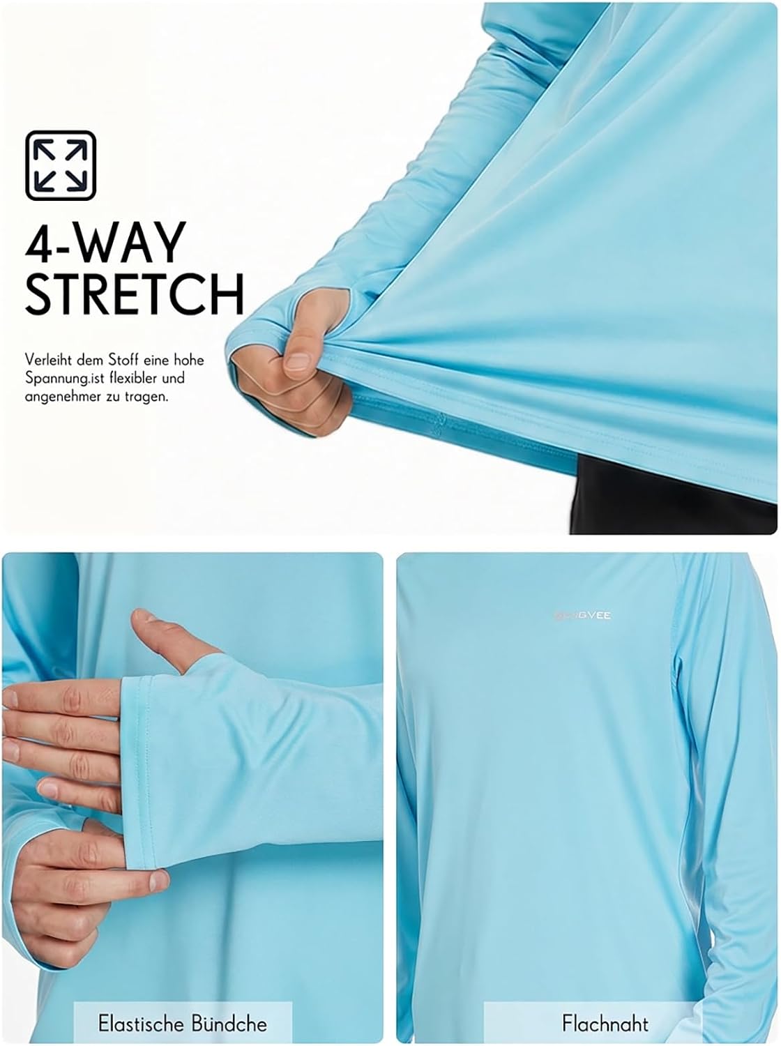 Detalle 2 de HUAKANG Men’s UPF 50+ Long-Sleeve Rash Guard Polyester Swim Shirt