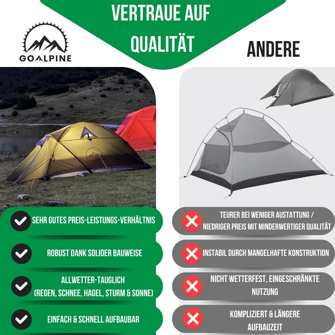 Thumbnail 5 de GOALPINE® Zelt für 1–2 große Personen – wasserdicht (4000 mm), ultraleicht & kleines Packmaß für Touren