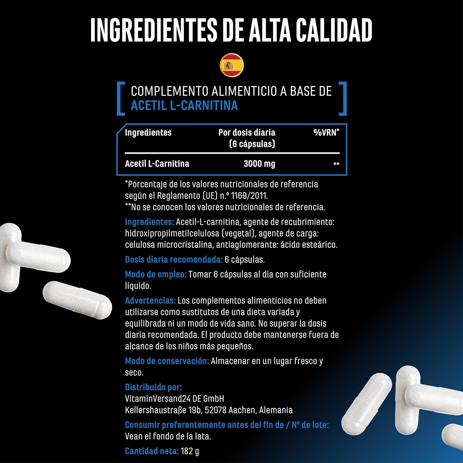 Thumbnail 4 de Acetil-L-carnitina 3000 mg 250 cápsulas veganas