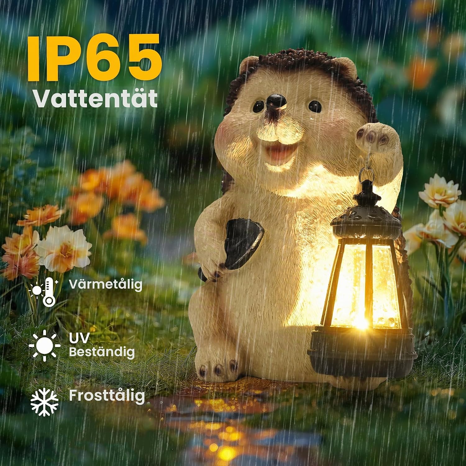 Detalle de GIGALUMI EU10479 igelkottsfigur med vattentät LED-sollykta i polyresin