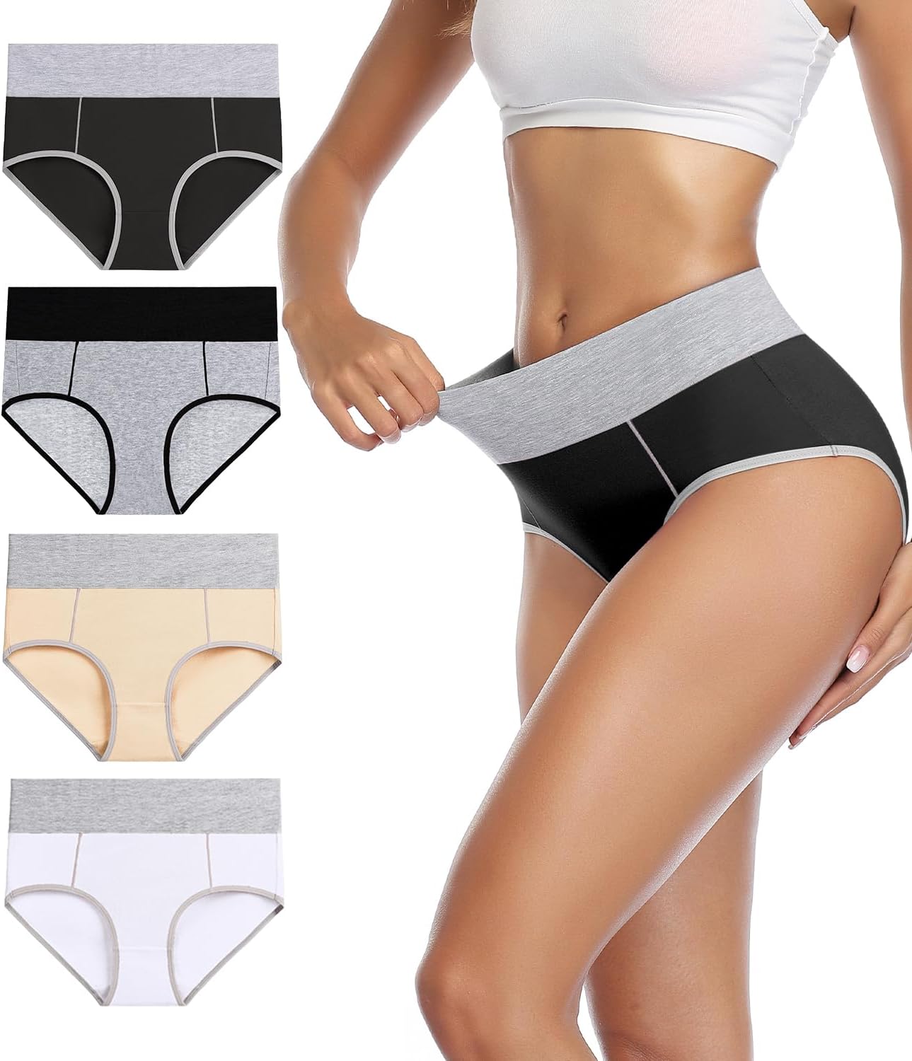 Thumbnail 6 de Wirarpa Women High Waist Cotton Knickers – Full Coverage Briefs (4 Pack)