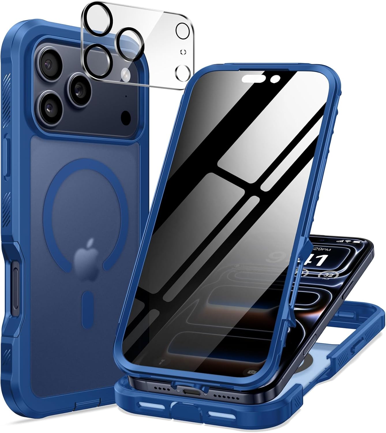 Coque Magnétique Seacosmo pour iPhone 17 Pro Max — Verre trempé anti-espion, MagSafe, dos translucide bleu