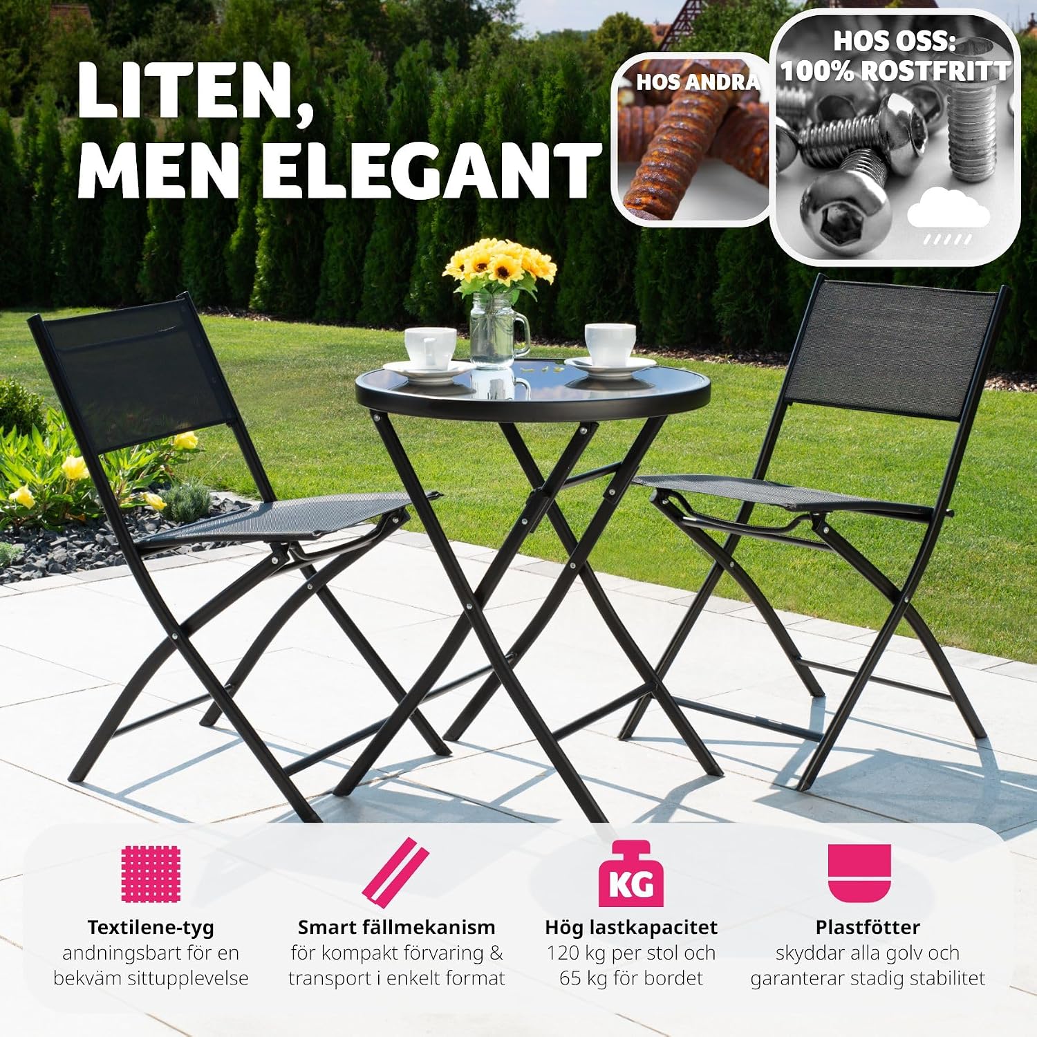 Detalle de tectake 402936-3 bistroset med glasbord och två hopfällbara stolar
