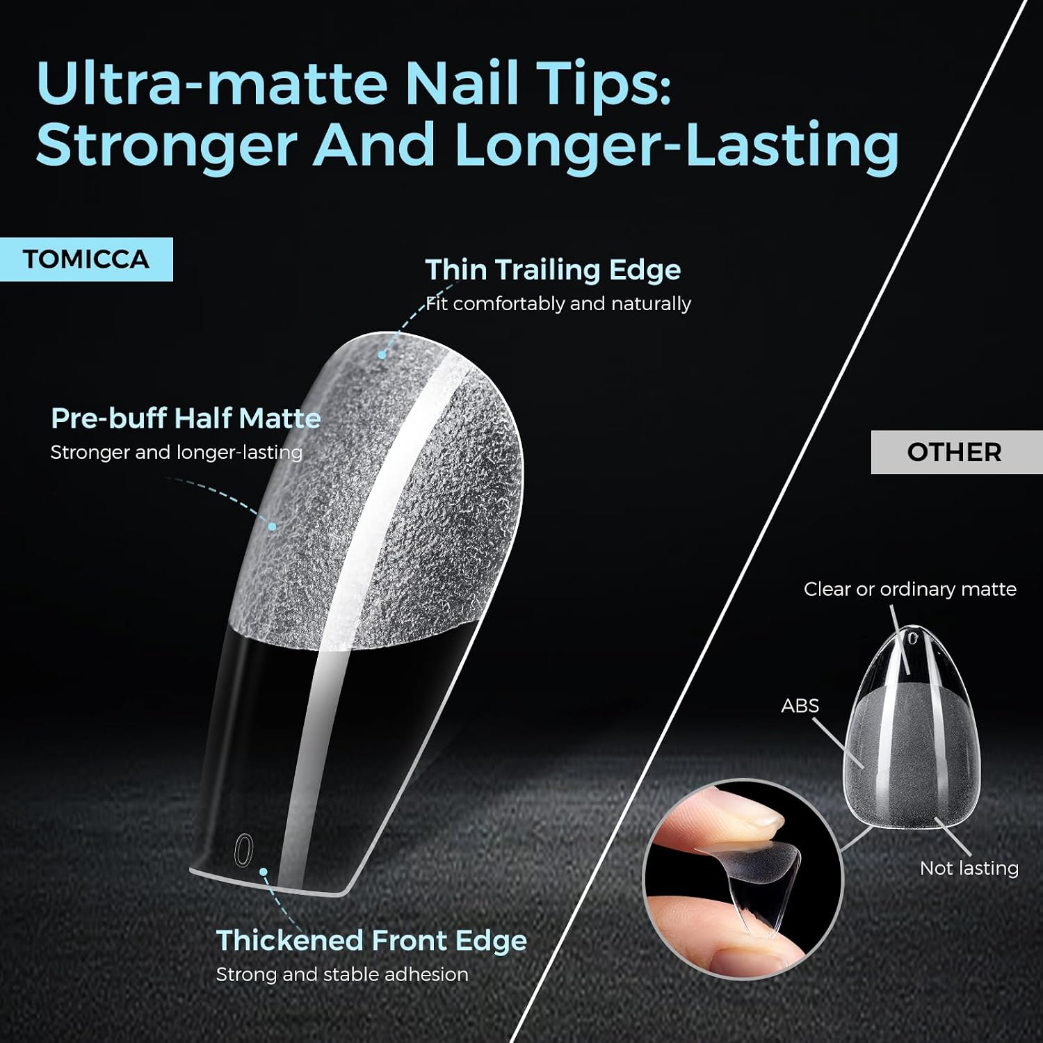 Detalle de TOMICCA Medium Ballerina Nageltips (510 Stück, 15 Größen) – Ultra-matte Soft Gel Tips für Nagelverlängerung & Nail Art