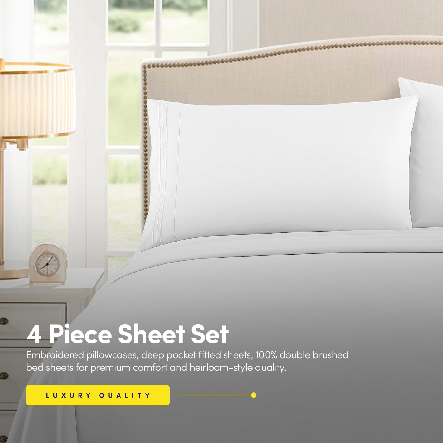 Thumbnail 3 de Sweet Home Collection 1500 Supreme Collection Sheet Sets (White) for King — 4-Piece Luxury Bed Sheet & Pillowcase Set