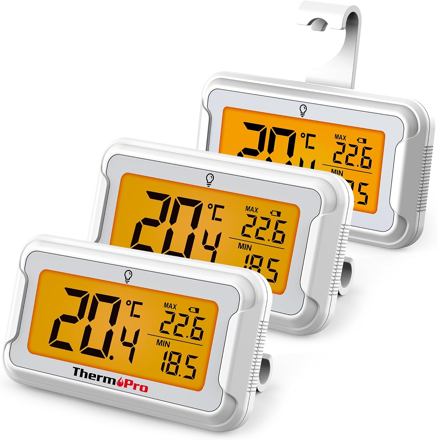 Detalle de TempPro Digitales Kühlschrankthermometer-Set (3 Stück) – Min/Max Speicher, beleuchtetes Display, °C/°F