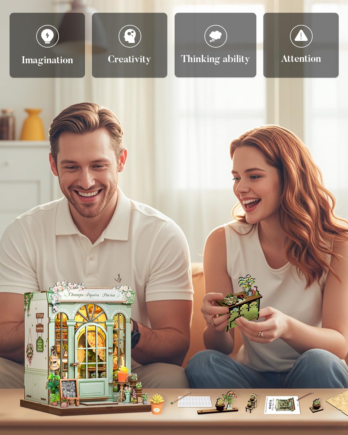 Thumbnail 4 de Cutefun Book Nook „Champs-Élysées Florist“ – DIY Miniatur-Bausatz für Erwachsene (3D-Holzpuzzle)