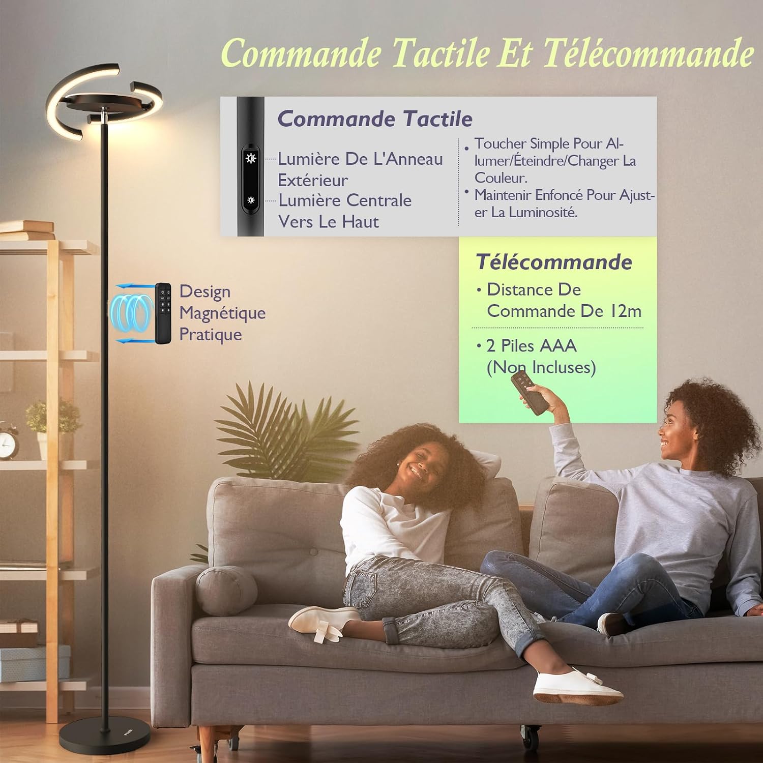 Thumbnail 3 de FIMEI Lampadaire LED sur pied 36W, 3000K–6000K avec télécommande et commande tactile