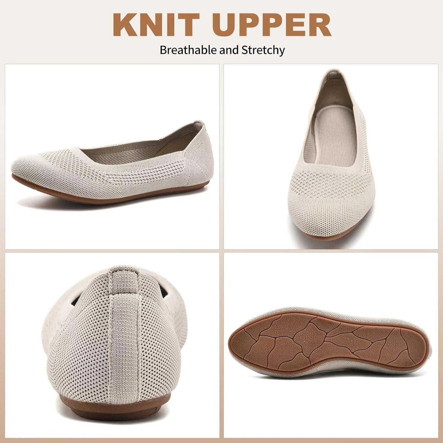 Thumbnail 4 de Puxowe Damen Strick-Ballerinas mit Rundkappe – bequeme Slip-On Schuhe für Spaziergänge