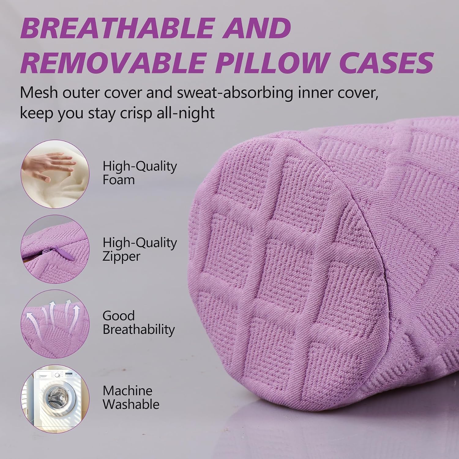Detalle 1 de Cozyhealth Neck Roll Pillow Memory Foam Cervical Bolster, Medium Soft, Purple