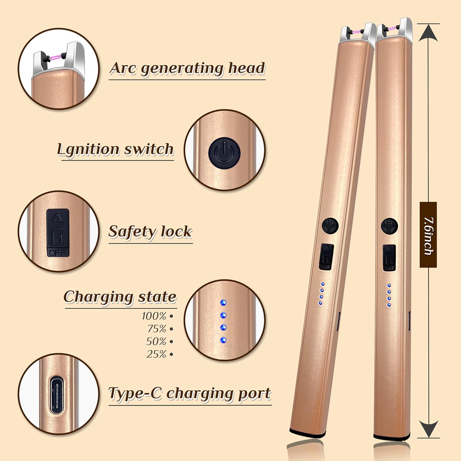 Thumbnail 5 de 2-Pack Windproof Flameless Electric Candle Lighter (USB Rechargeable) with LED Power Display & Safety Switch