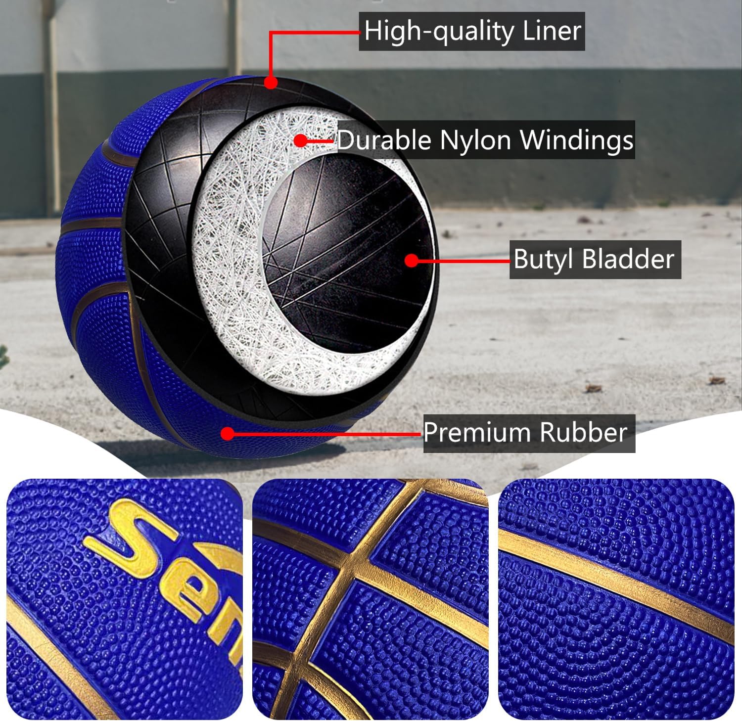 Detalle de Senston 706 Basketball, Size 7 Rubber Ball with Pump for Indoor and Outdoor Play