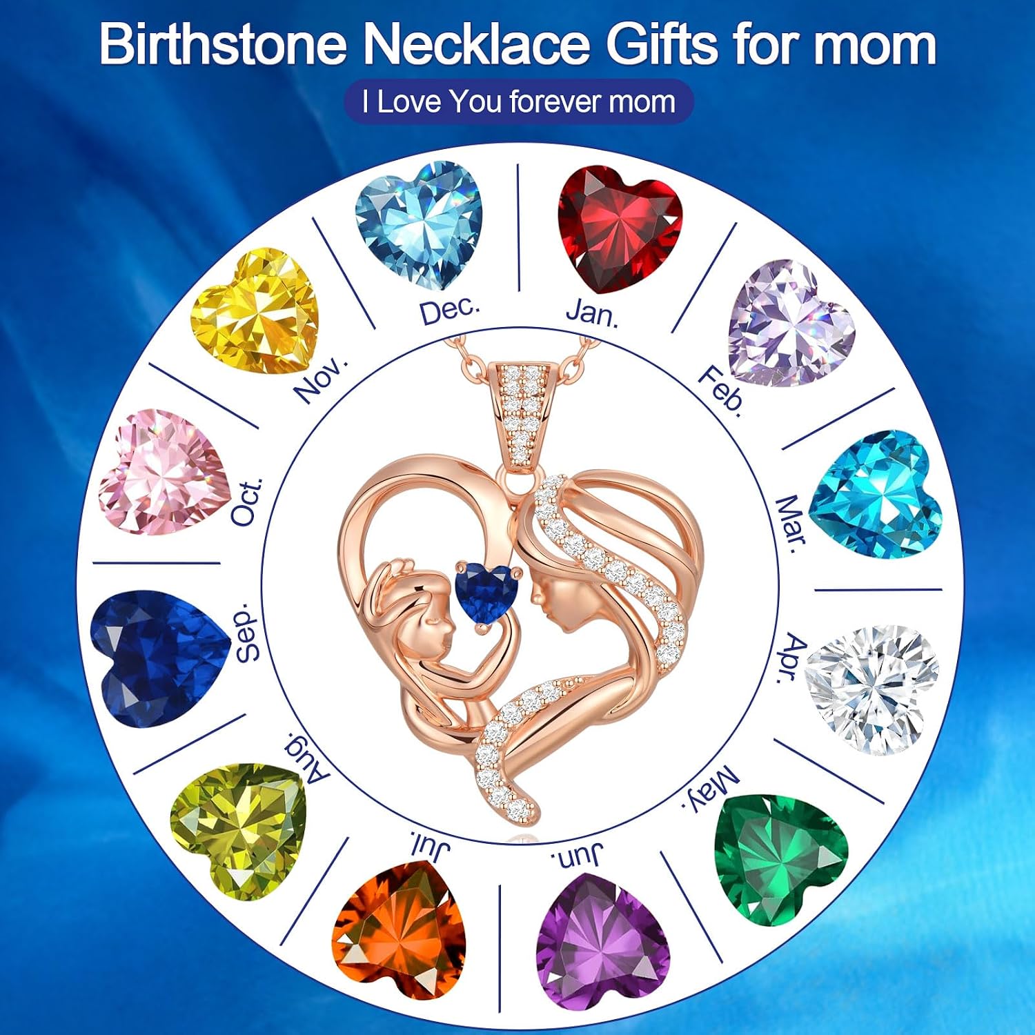 Detalle 2 de Zifeel Birthstone Necklace, 925 Sterling Silver