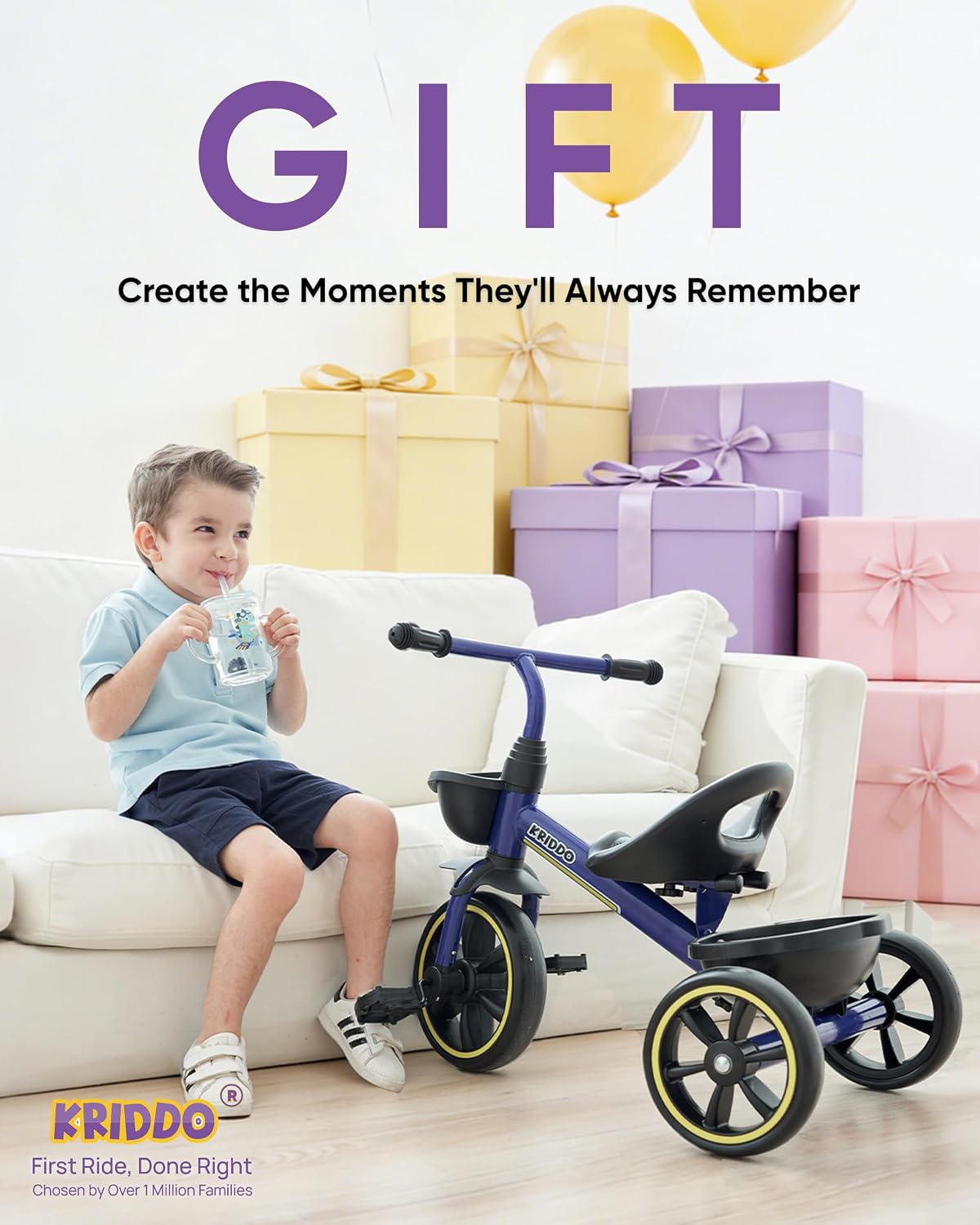 Thumbnail 6 de KRIDDO Kids Tricycle 24-48 Months Blue