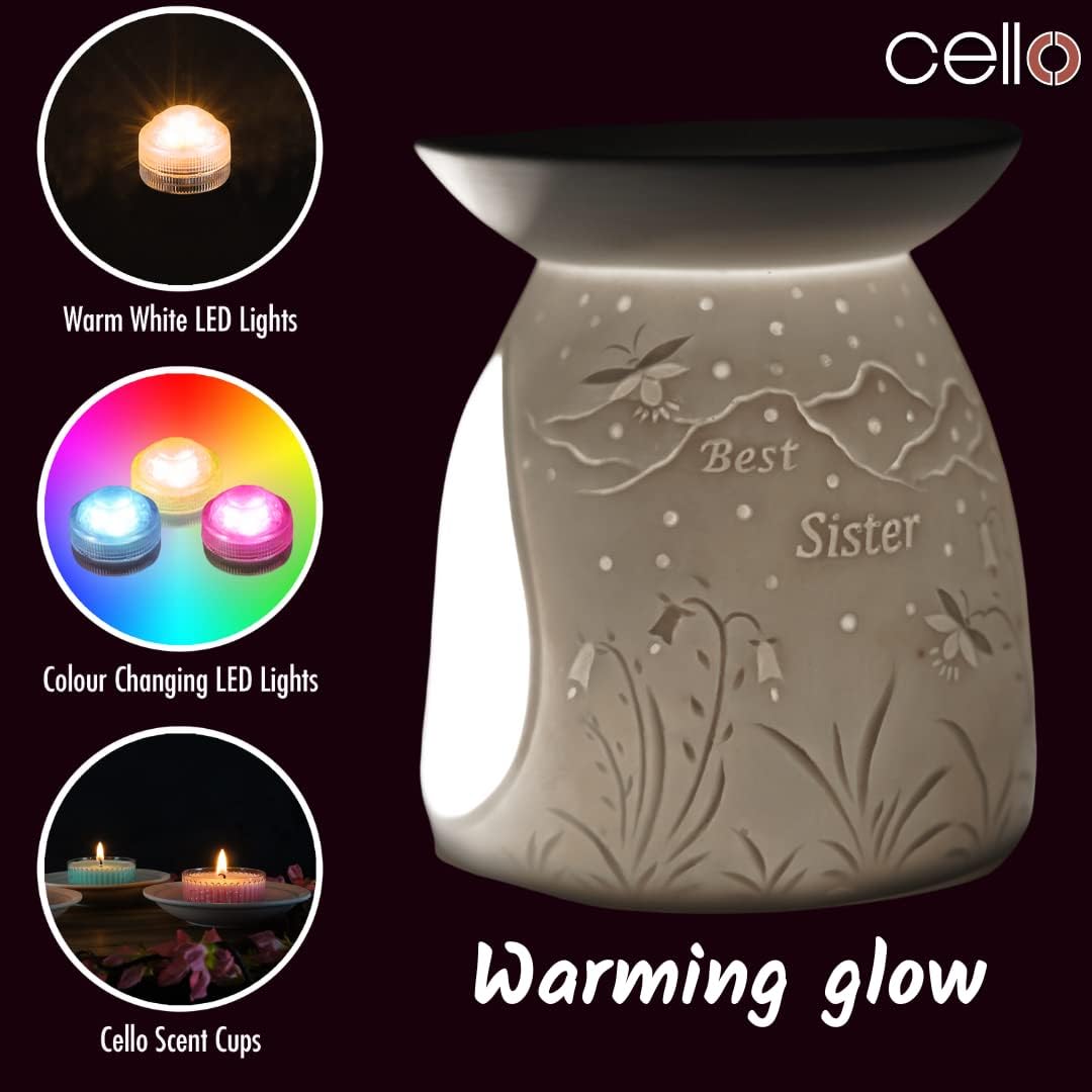 Thumbnail 3 de Cello Best Sister tea light oil & wax burner (porcelain gift box lithophane design)