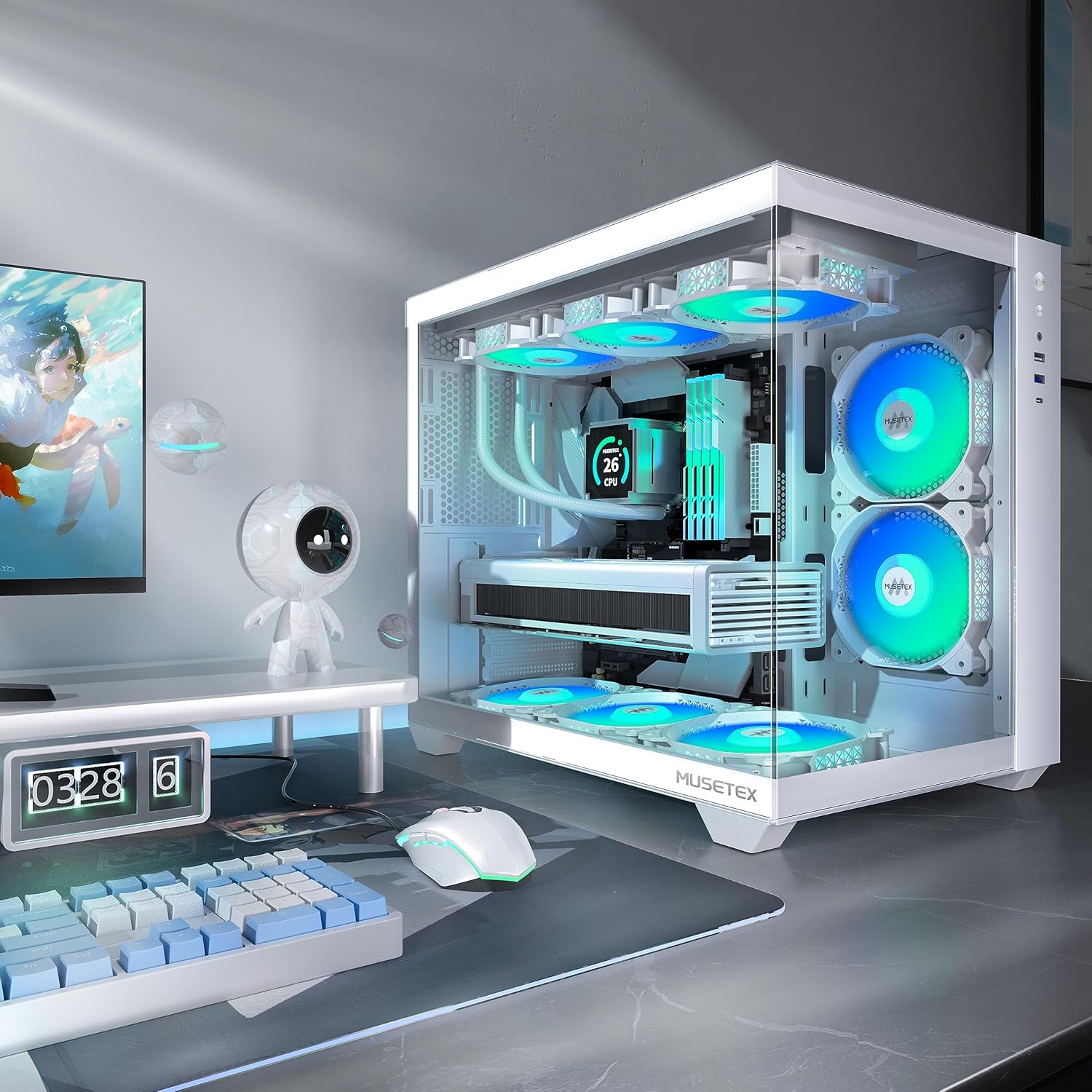 Thumbnail 1 de MUSETEX Y6 ATX Gaming-Gehäuse mit 6 ARGB-Lüftern