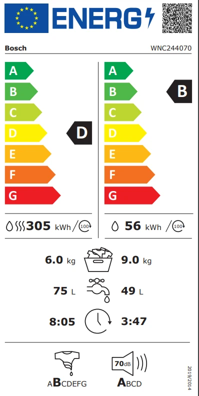 Thumbnail 4 de Bosch WNC244070 Waschtrockner (9/6 kg) mit HygienePlus, Home Connect und Iron Assist