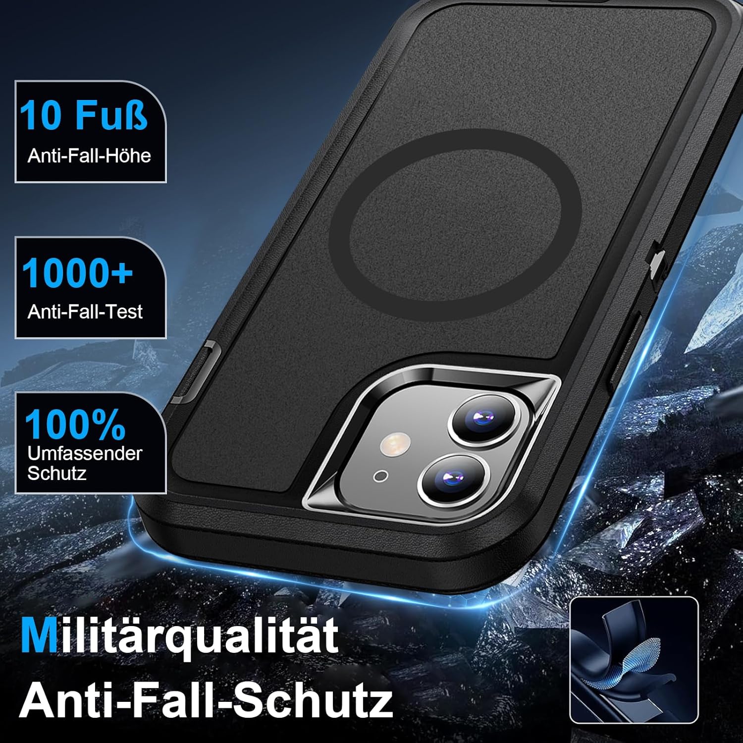 Thumbnail 1 de Giyer Handyhülle für iPhone 11 mit Schutzfolie, 360° Stoßschutz und Magnetring (Schwarz)