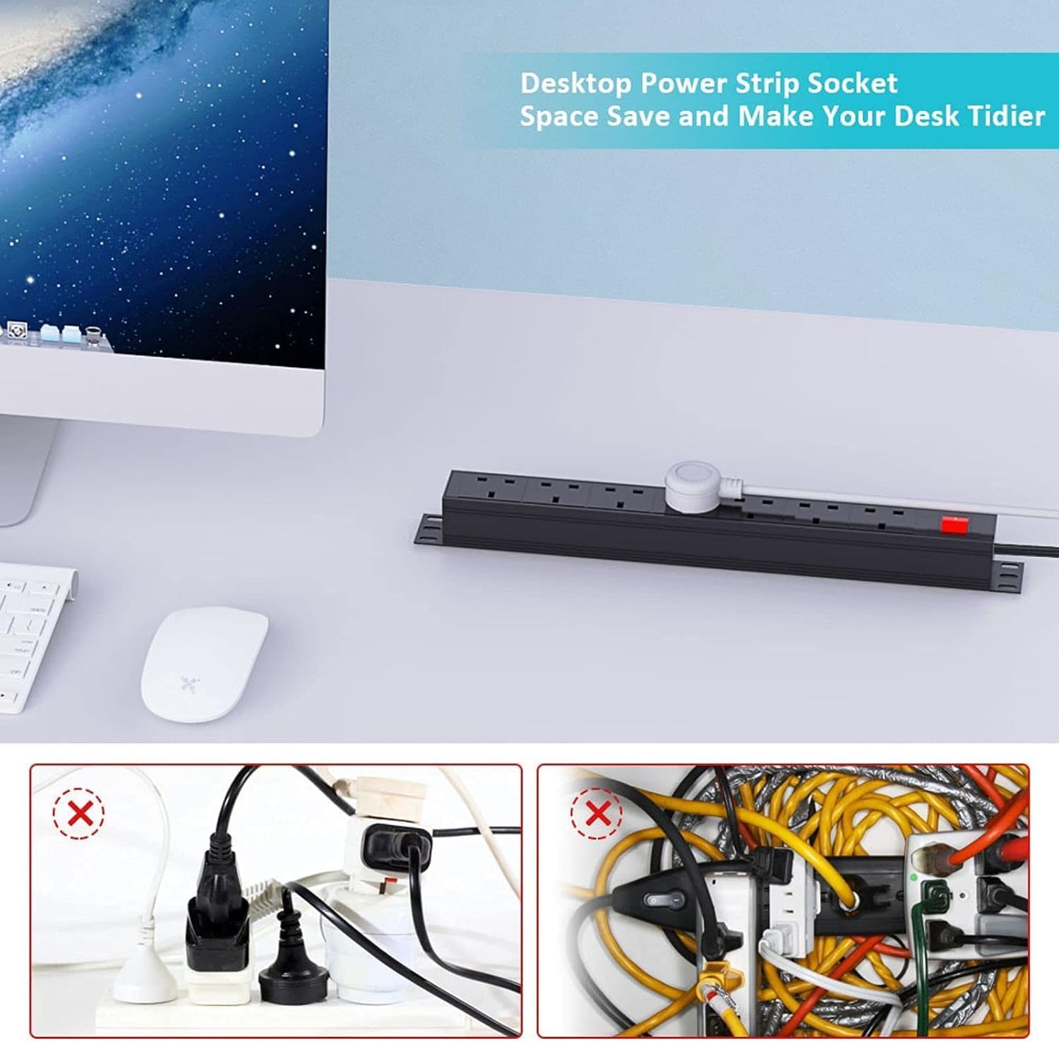 Detalle 2 de Extension Lead Surge Protection 7-Way Power Strip with Switch, 3m Cable (13A) – Horizontal Rack/Wall Mount PDU