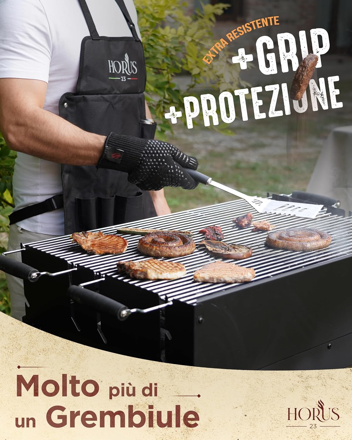 Thumbnail 4 de HORUS 23 Set barbecue con guanto ignifugo EN 407:2020, grembiule Oxford e accessori in acciaio inox
