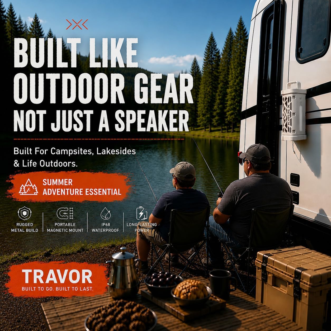 Detalle de KROCX TRAVOR Magnetic Bluetooth Speaker (45W) — Cloud Dancer Metallic, Rugged Aluminum Outdoor Speaker