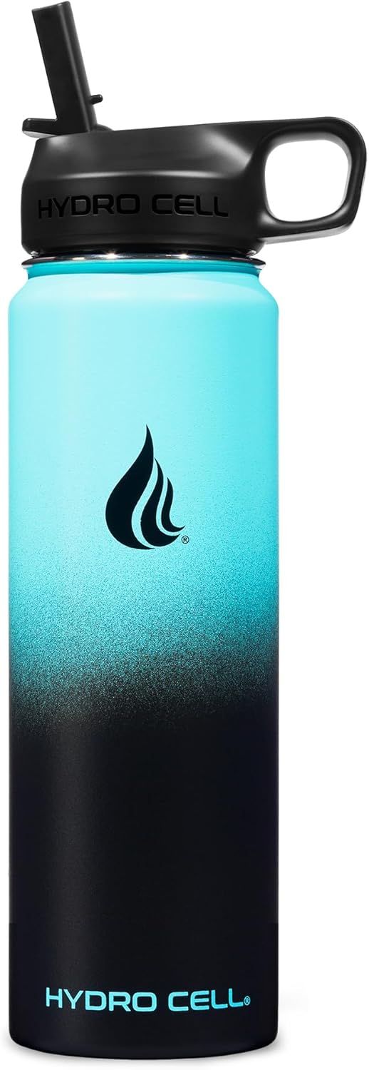 Thumbnail 1 de HYDRO CELL Stainless Steel Insulated Water Bottle 24oz with Straw – Teal/Black