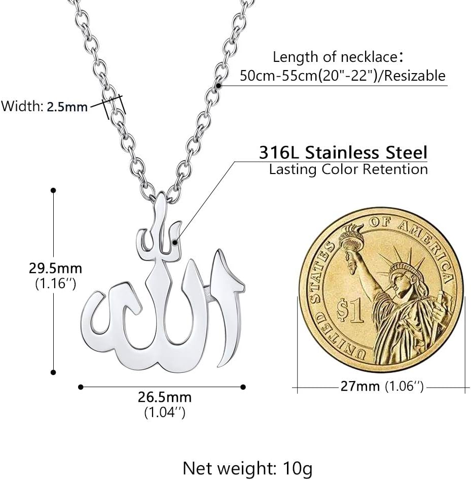 Thumbnail 5 de Collier PROSTEEL personnalisable avec pendentif Allah en acier inoxydable plaqué or