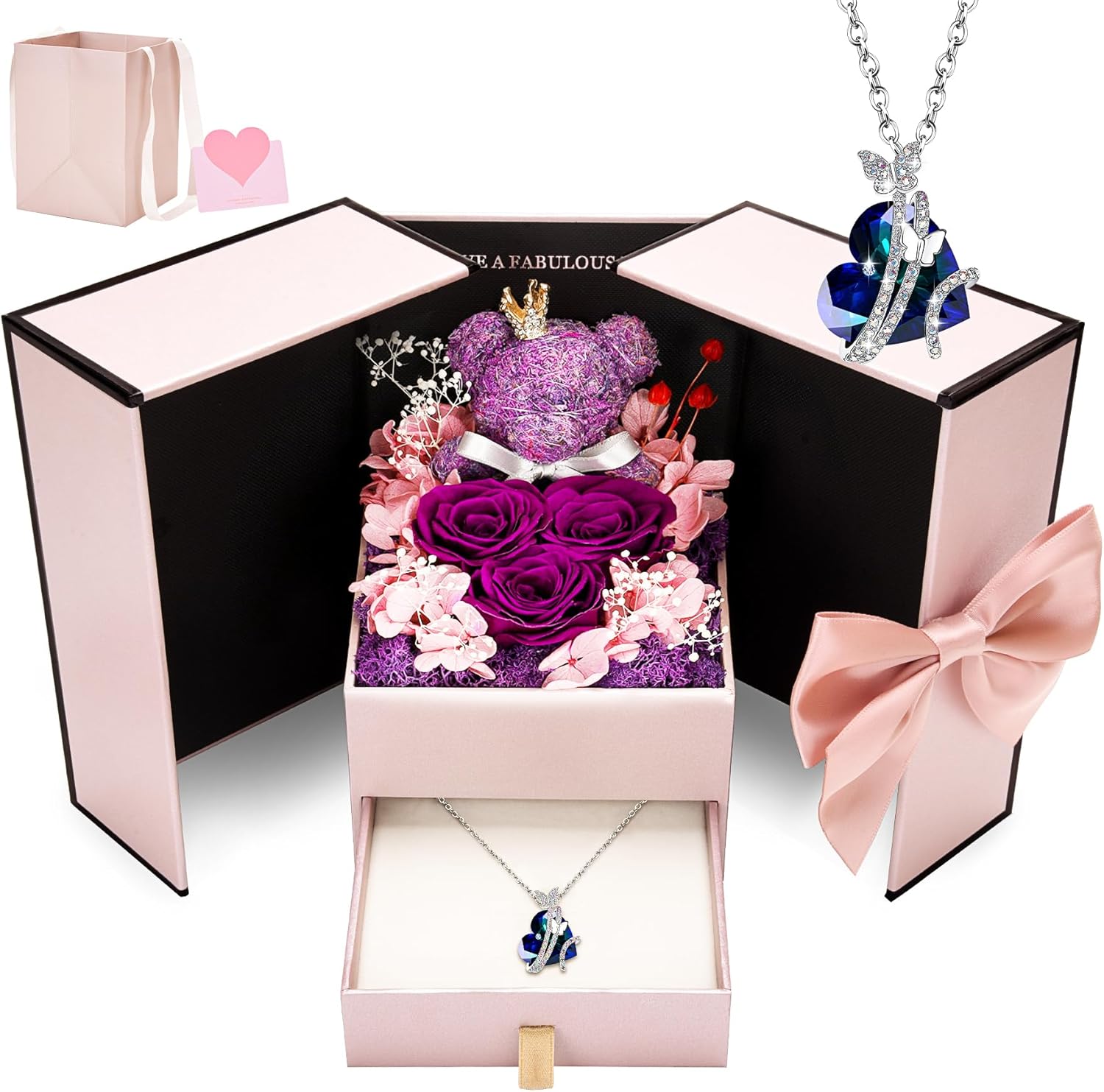 Detalle de CSYY Konservierte Rosen – Ewige Rose mit Herz-Halskette in Lila, Valentinstag-Geschenk