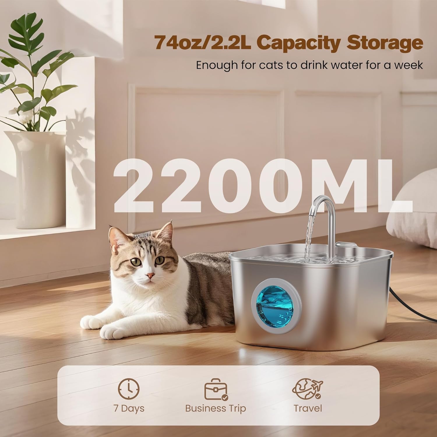 Thumbnail 5 de Cat Water Fountain Stainless Steel 74oz