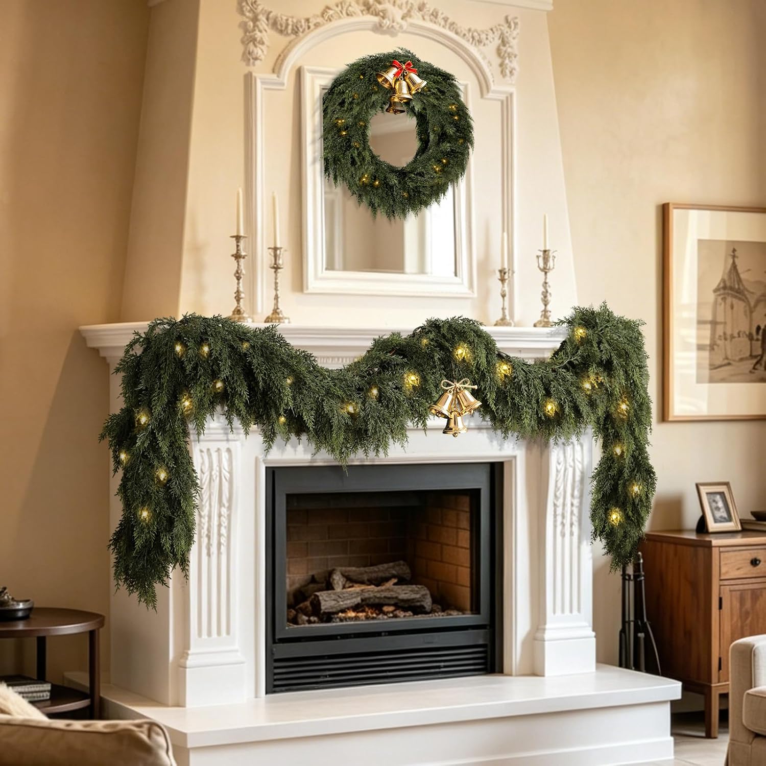 Detalle 1 de Citilya CT2621 9 ft Christmas Cedar Garland with 150+ Branches and Timer Lights