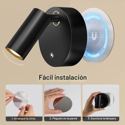 Detalle de Kimjo LED Aplique Pared Interior Recargable: Luz regulable y móvil para crear ambiente