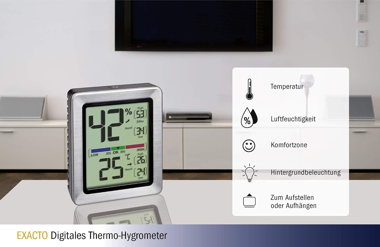Detalle de TFA Dostmann Exacto 30.5047.54 termómetro e higrómetro 18-22 °C