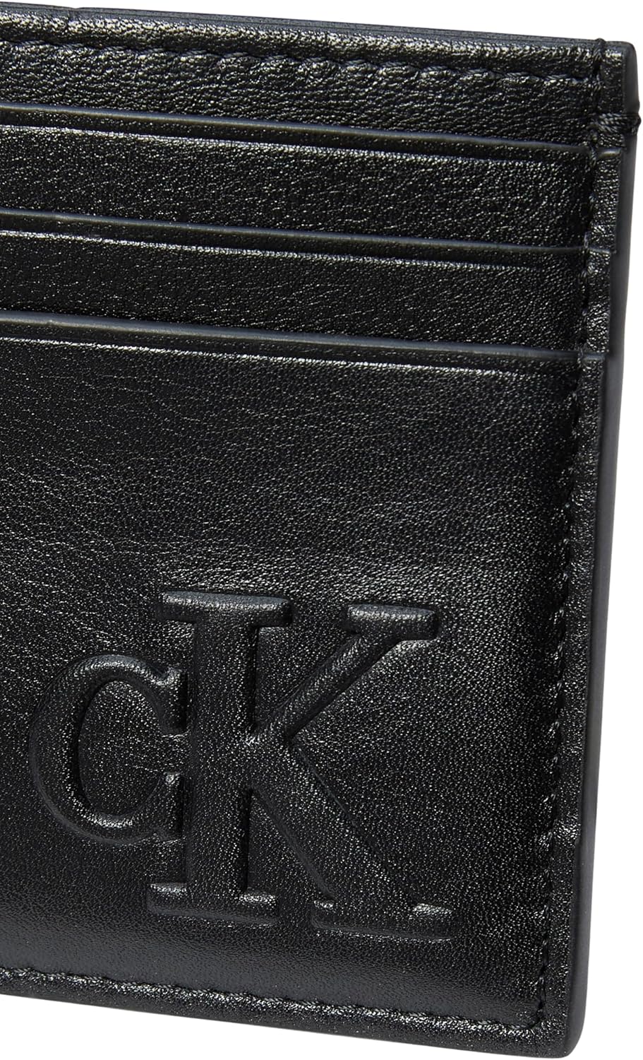 Detalle 2 de Calvin Klein Herren Kartenetui Bold aus Leder, Schwarz – 6 Kartenfächer & Münzfach