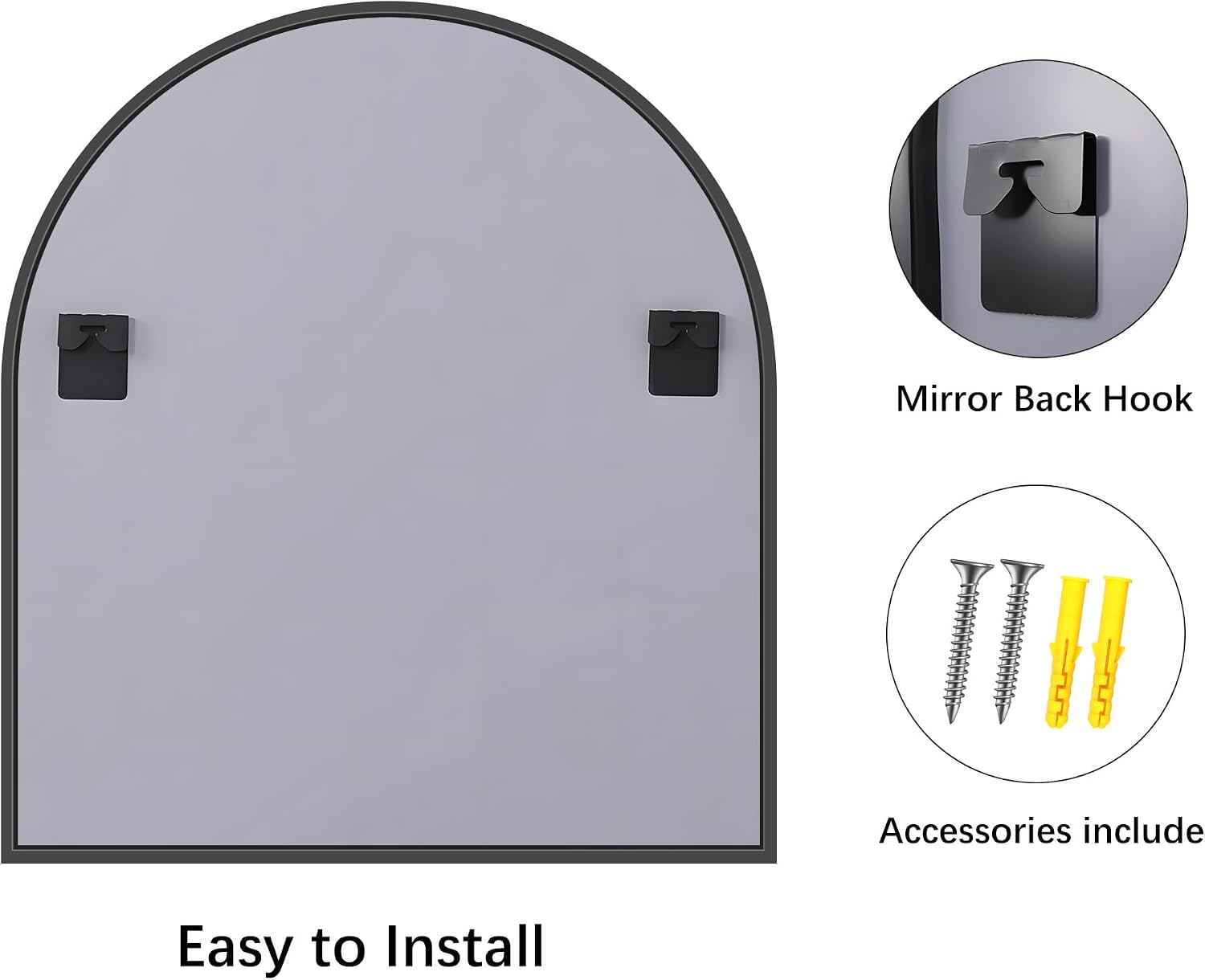 Thumbnail 5 de BONEWEI Arched Bathroom Mirror, 36 x 40-Inch Black Aluminum Frame