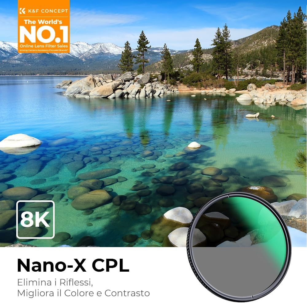 Thumbnail 1 de K&F CONCEPT Nano-Xcel 72mm filtro polarizzatore circolare CPL (CPL, 28 strati, vetro ottico)