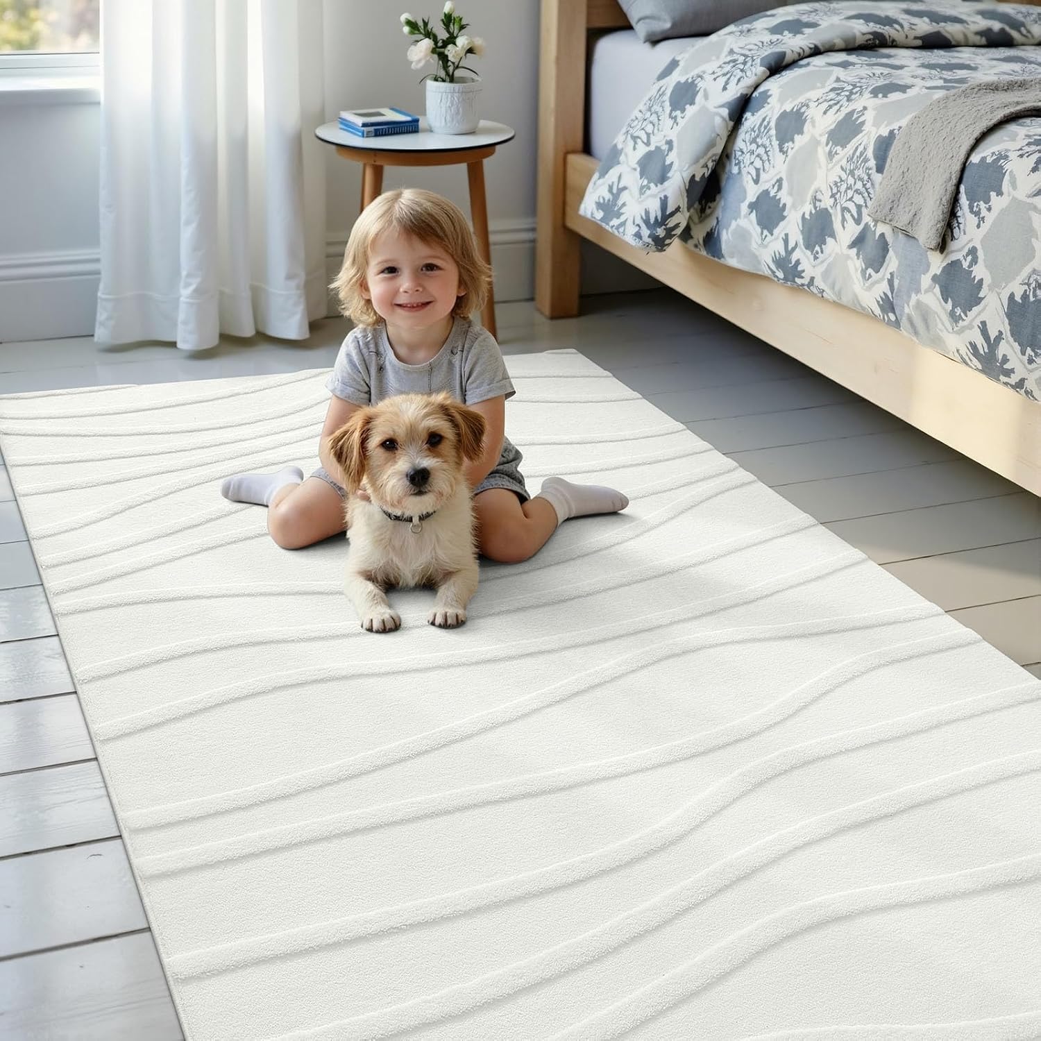 Detalle de Homaxy vloerkleed 120 x 160 cm, wasbaar pluche met golfpatroon