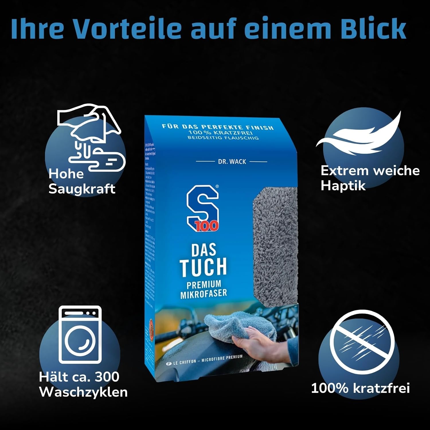 Thumbnail 3 de Dr. Wack S100 DAS Tuch Mikrofasertuch 40 × 40 cm – Extrem weiches, kratzfreies Poliertuch für Motorräder