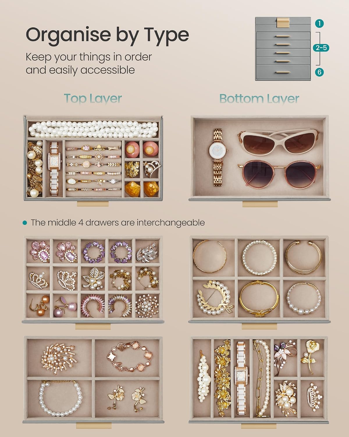 Detalle 2 de SONGMICS GISELLA jewellery box 29 cm