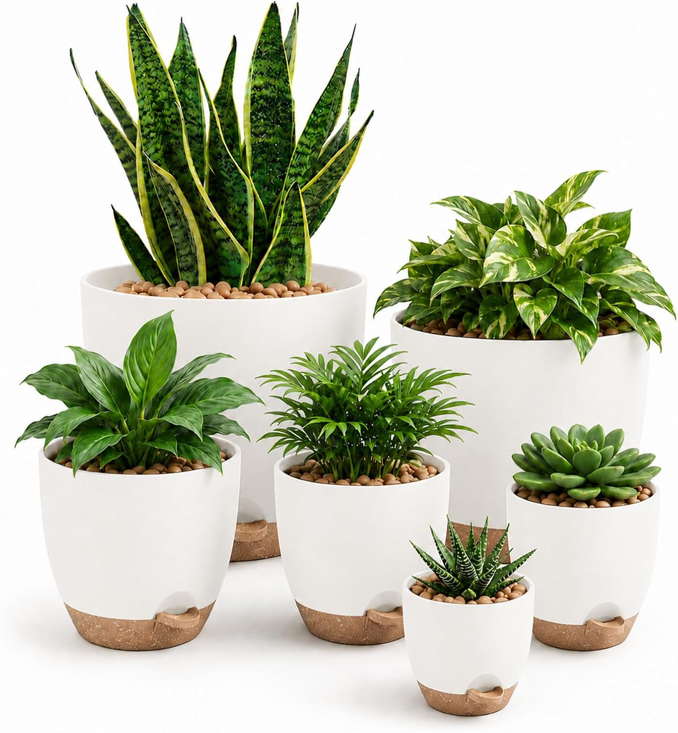 Detalle de Bamworld Vaso per Piante da Interno con drenaggio Bianco – Set autoirrigante 6 pezzi