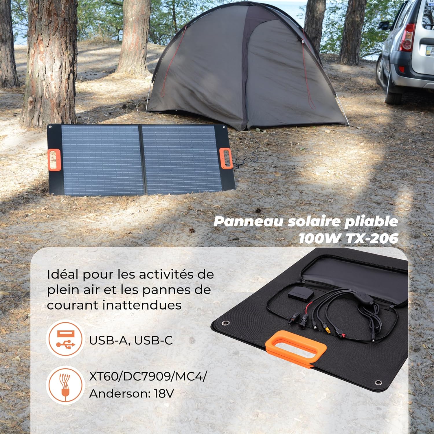 Thumbnail 5 de Technaxx TX-206 — panneau solaire pliable 100W monocristallin pour stations électriques (USB-A/USB-C/XT60/MC4/Anderson)