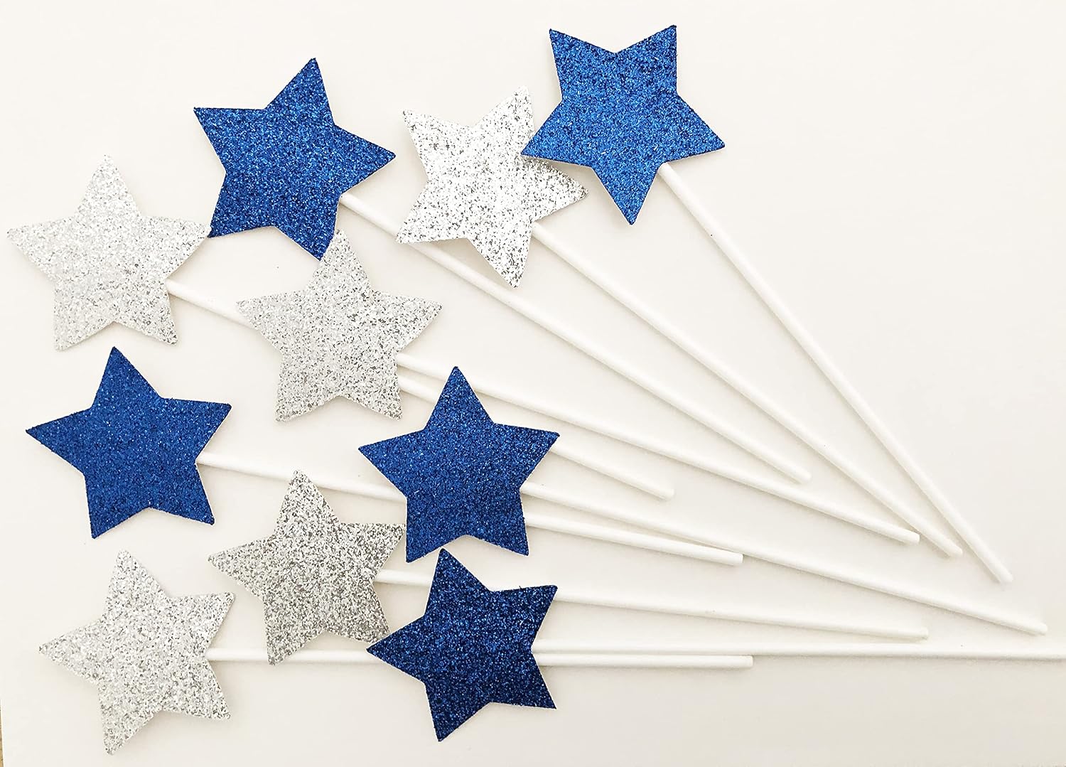 Detalle de AILEXI Handmade Glitter Cake Decorating Toppers – Light Blue/Silver Stars (10 Pack)