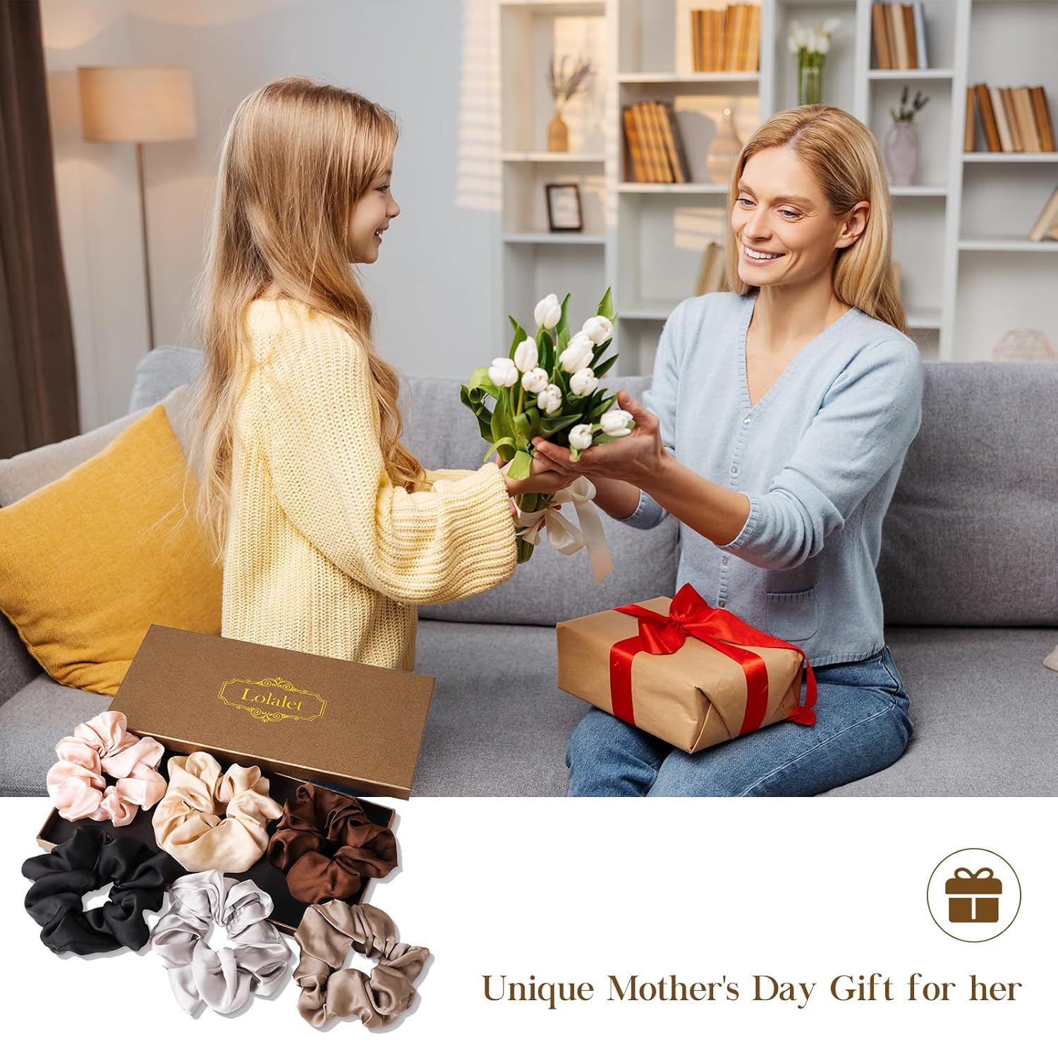 Detalle de Lolalet Seide Scrunchies 6 Stück Silk Haargummi Groß für Damen