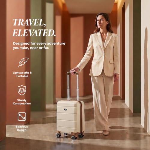 Detalle 2 de LUGG Jetset 40cm Underseat Suitcase (Cream/Brown) – ABS Hard Shell, Lightweight Cabin Luggage