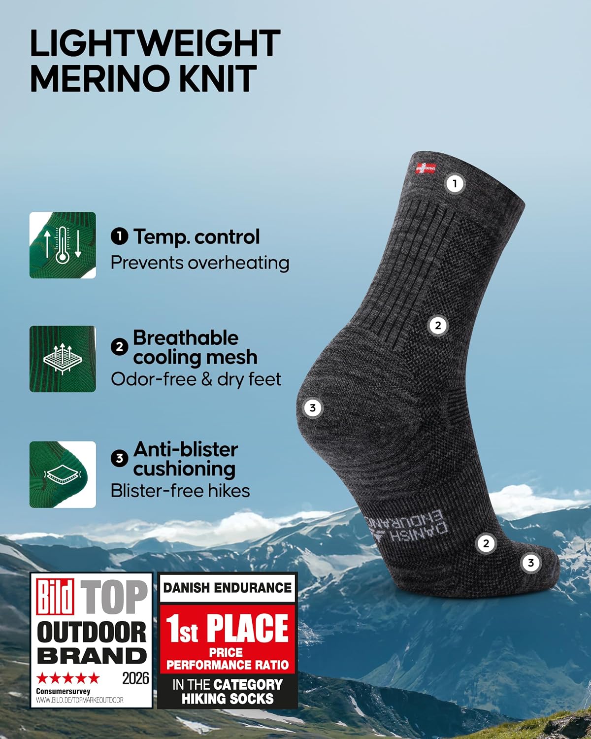Detalle 2 de Danish Endurance Merino Hiking Socks 3–5 Pack