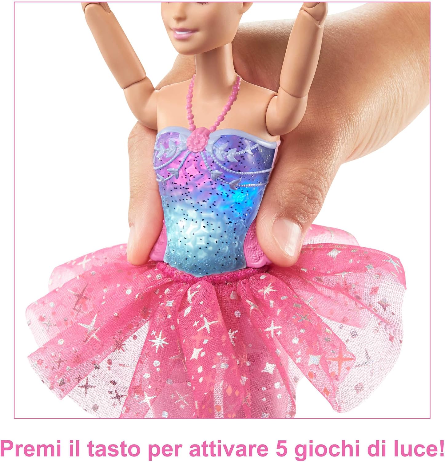 Detalle de Barbie Dreamtopia Luci Scintillanti: Ballerina Magica con Capelli Biondi, Coroncina e Tutù Rosa