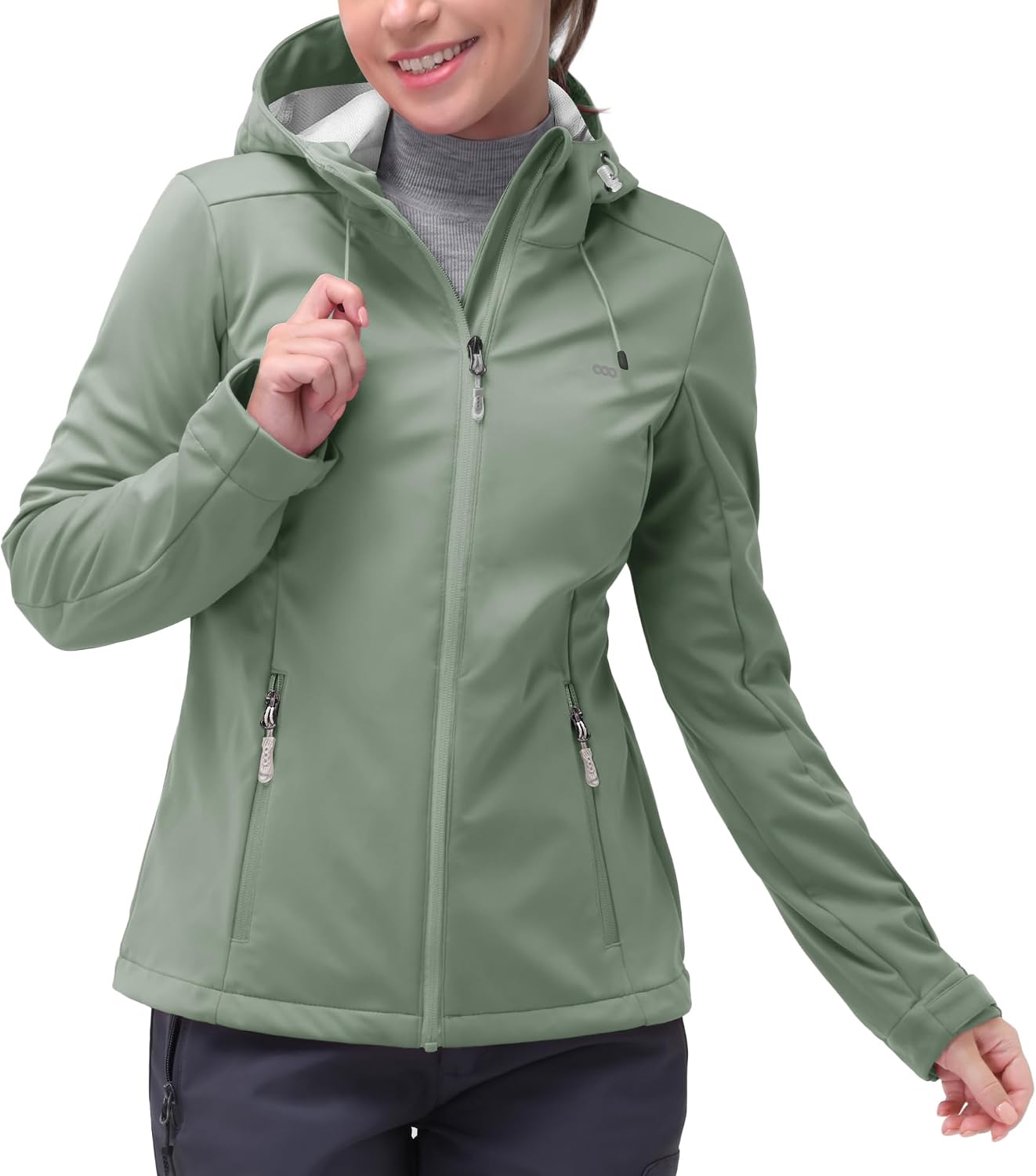 Detalle de 33,000ft Damen Softshelljacke mit Kapuze – wasserdichte, winddichte Übergangsjacke fürs Laufen, Radfahren & Wandern