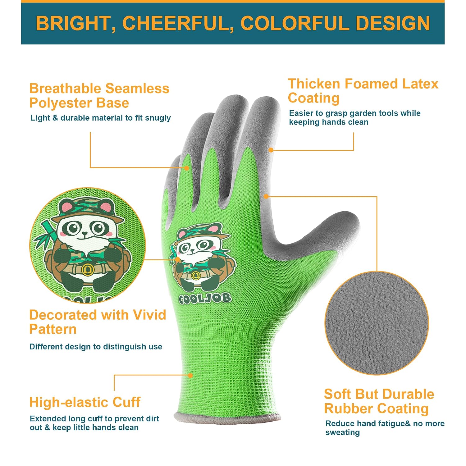 Thumbnail 1 de COOLJOB Kids’ Garden Gloves (3 Pairs) for Ages 6–8, Non-slip Latex Coating, Long Cuff – Size M