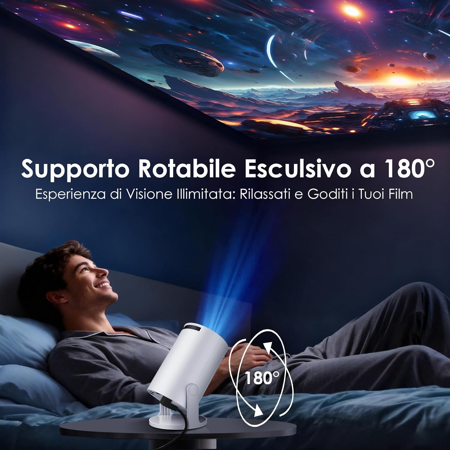 Detalle 2 de WOLFANG Mini Proiettore Portatile WiFi 6 con Android 14 e Schermo 1080P - Proietta fino a 200