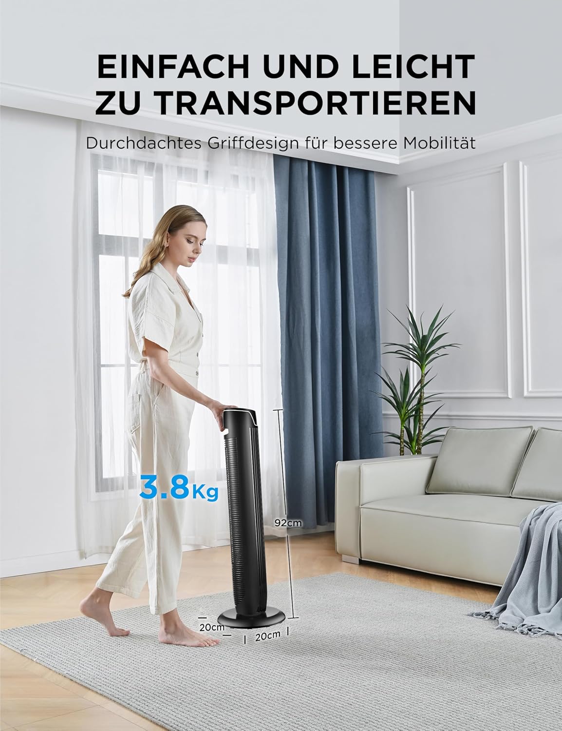 Thumbnail 5 de Midea FZ10-17JR Turmventilator Leise mit Fernbedienung – 92 cm, 3 Modi, 3 Geschwindigkeiten, Timer 7 Stunden, Schwarz